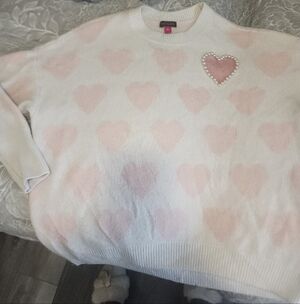Vince Camuto Pink Heart Pattern Sweater